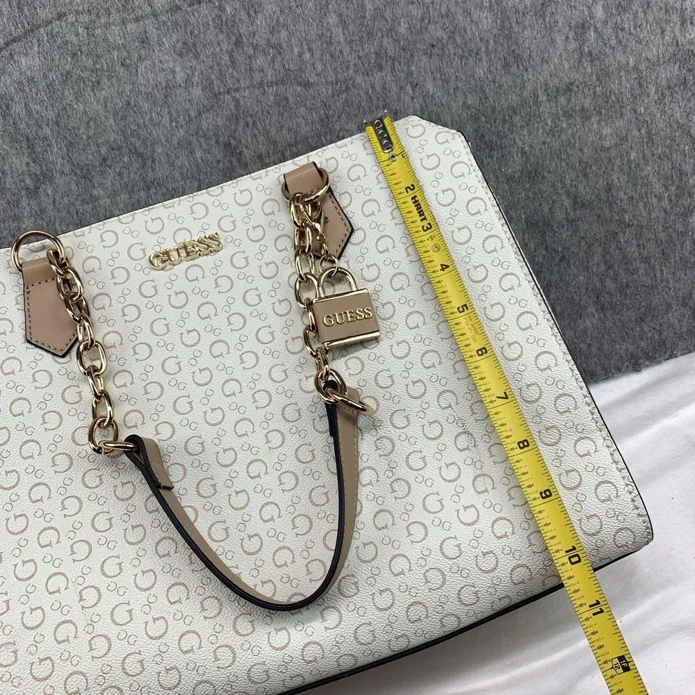Guess Ellison Logo Satchel Tote Shoulder Bag Purse - Beige/Brown (13.5"x10.5") - Picture 10 of 12
